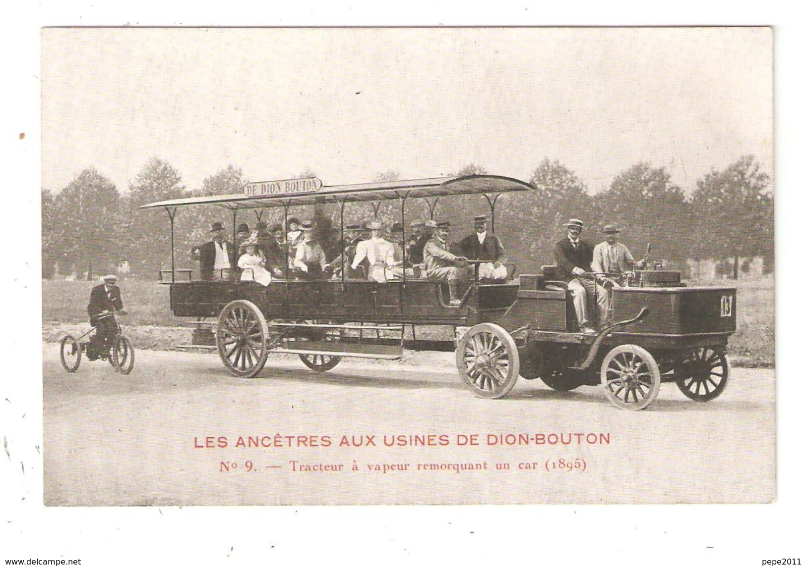 CPA TRACTEUR De DION BOUTON  Tracteur à Vapeur Remorquant Un Car, Tricycle à Moteur 1895 Animation - Bus & Autocars