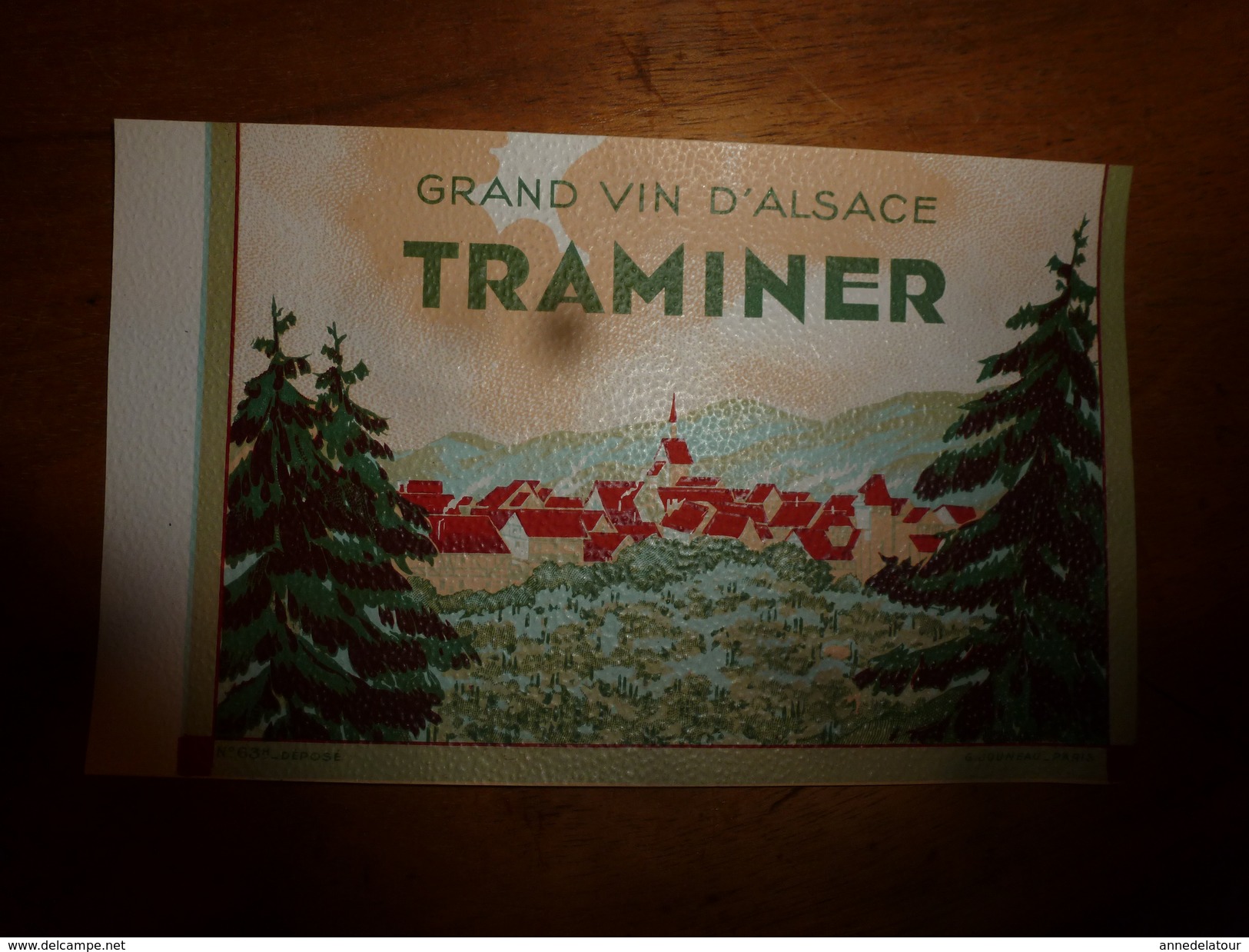1920 ? Spécimen étiquette De Vin  Grand Vin D'Alsace TRAMINER,  N° 63H  Déposé,  Imp. G.Jouneau  3 Rue Papin à Paris - Autres & Non Classés