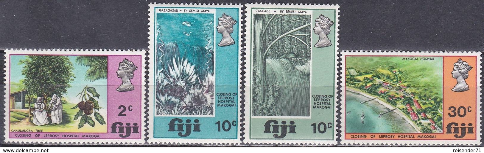 Fidschi-Inseln Fiji 1970 Gesellschaft Gesundheitswesen Lepra Krankenhaus Hospital Lepra Seeigel Wasserfall, Mi. 261-4 ** - Fiji (1970-...)