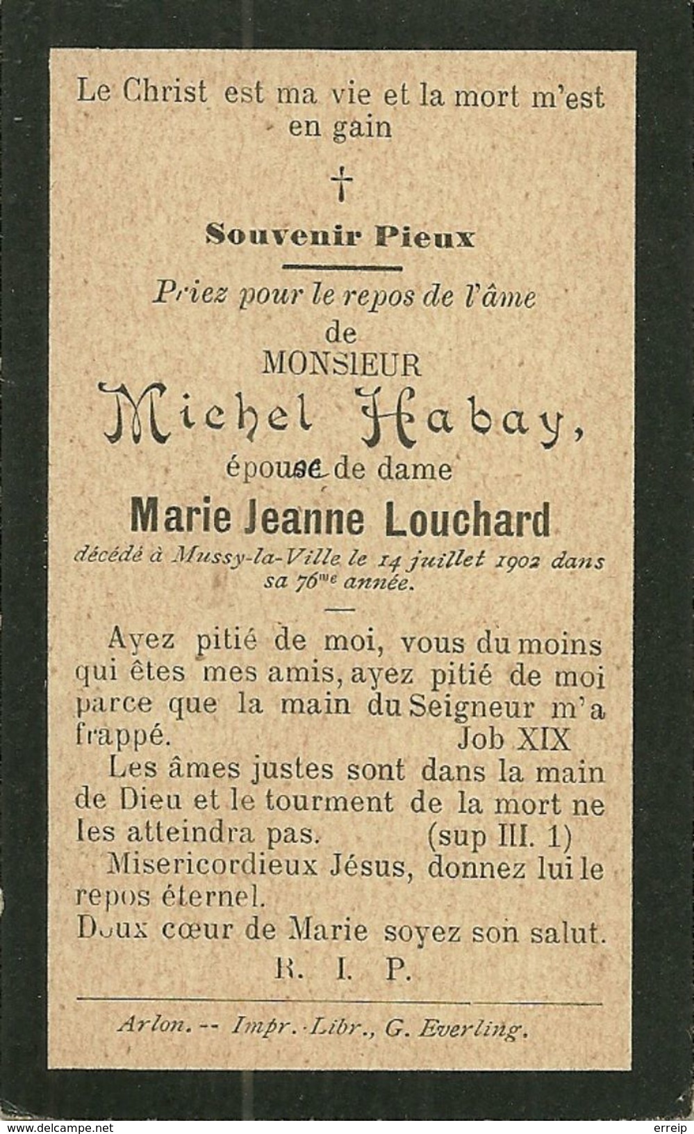 Mussy La Ville Michel Habay époux De Marie Jeanne Louchard 1826 1902 - Musson