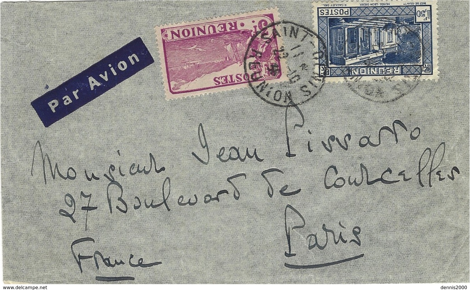 1936- Enveloppe  Par Avion De Saint-Denis Affr. à 4,50 F ( 3f + 1,50 F )  Pour Paris - Altri & Non Classificati