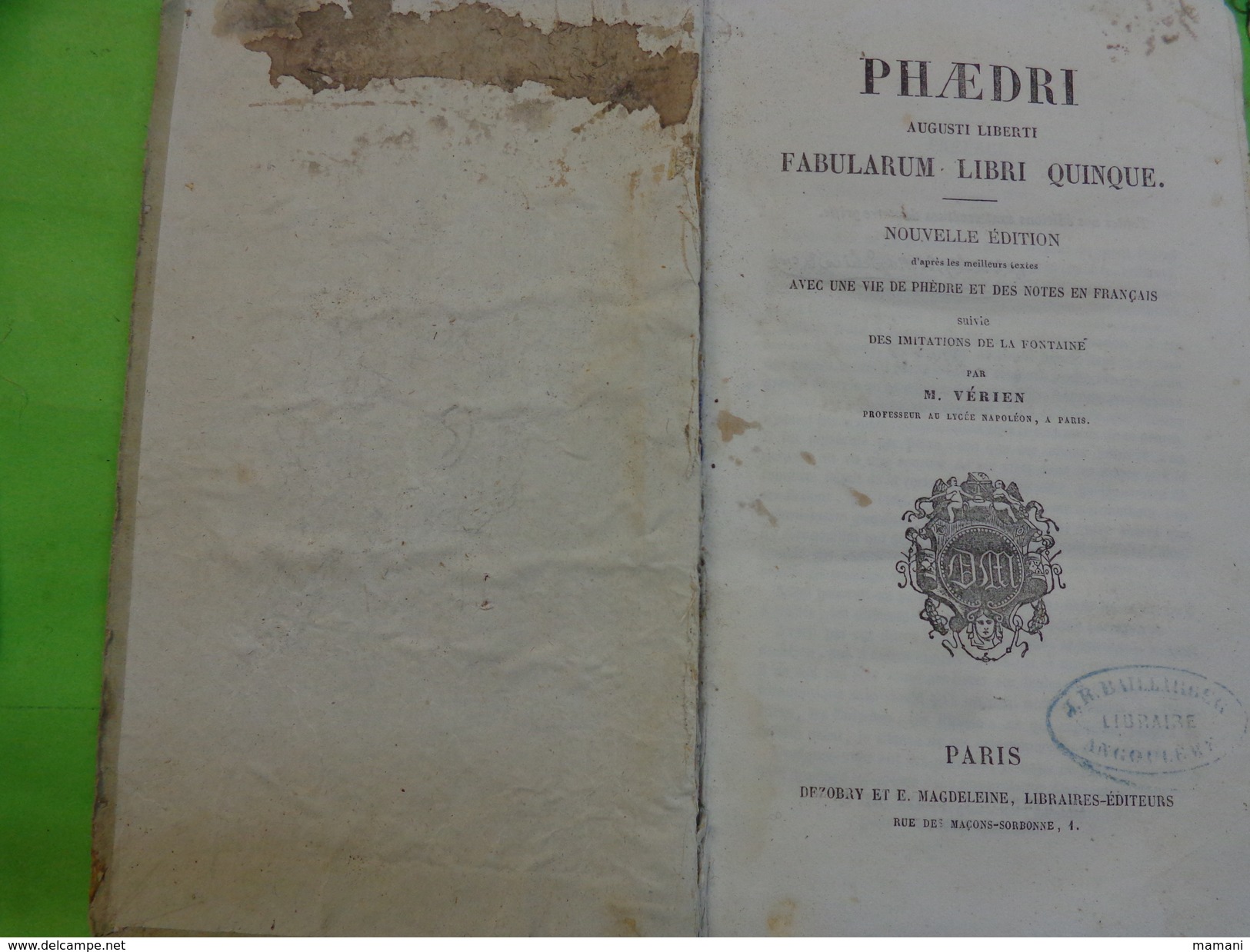 Phaedri Augusti Liberti Par Verien -41 Fables Imitees De Phedre Par La Fontaine (la Moitie Du Livre Est En Francais - 1901-1940