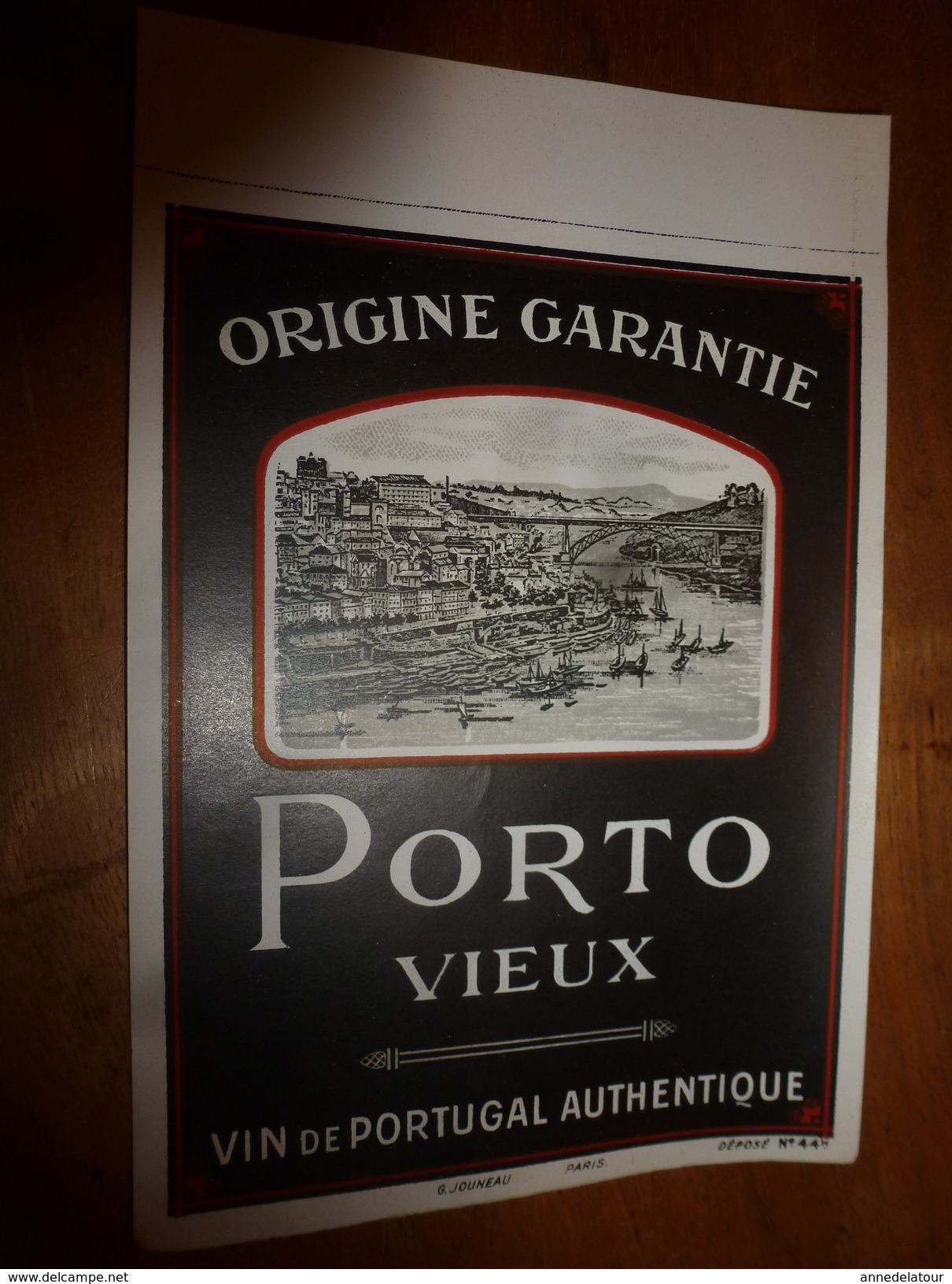 1920 ? Spécimen étiquette De Vin PORTO Vieux,  N° 44H  Déposé,  Imp. G.Jouneau  3 Rue Papin à Paris - Autres & Non Classés