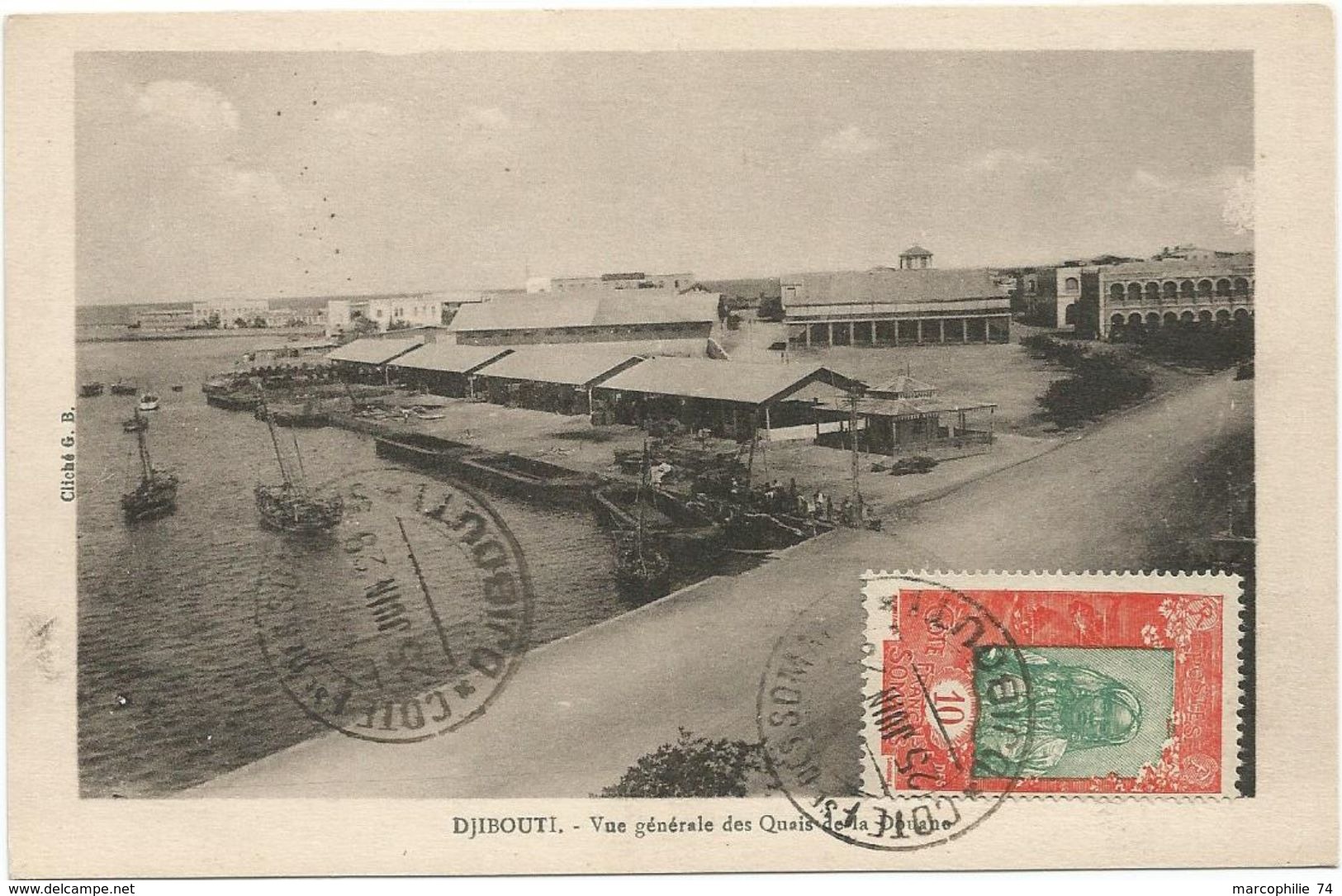 SOMALIS 10C AU RECTO CARTE DJIBOUTI VUE GENERALE DES QUAIS - Cartas & Documentos