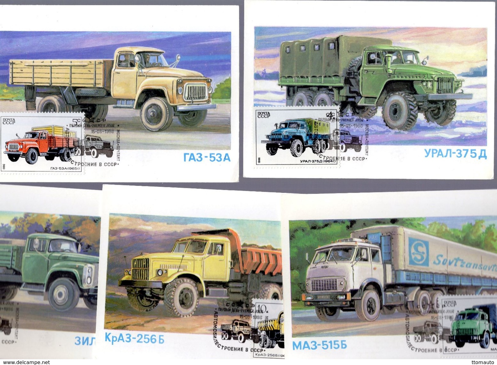 Lot De 5 Camions (Russie)     -  Carte Postale/Maxi Carte - Camions & Poids Lourds