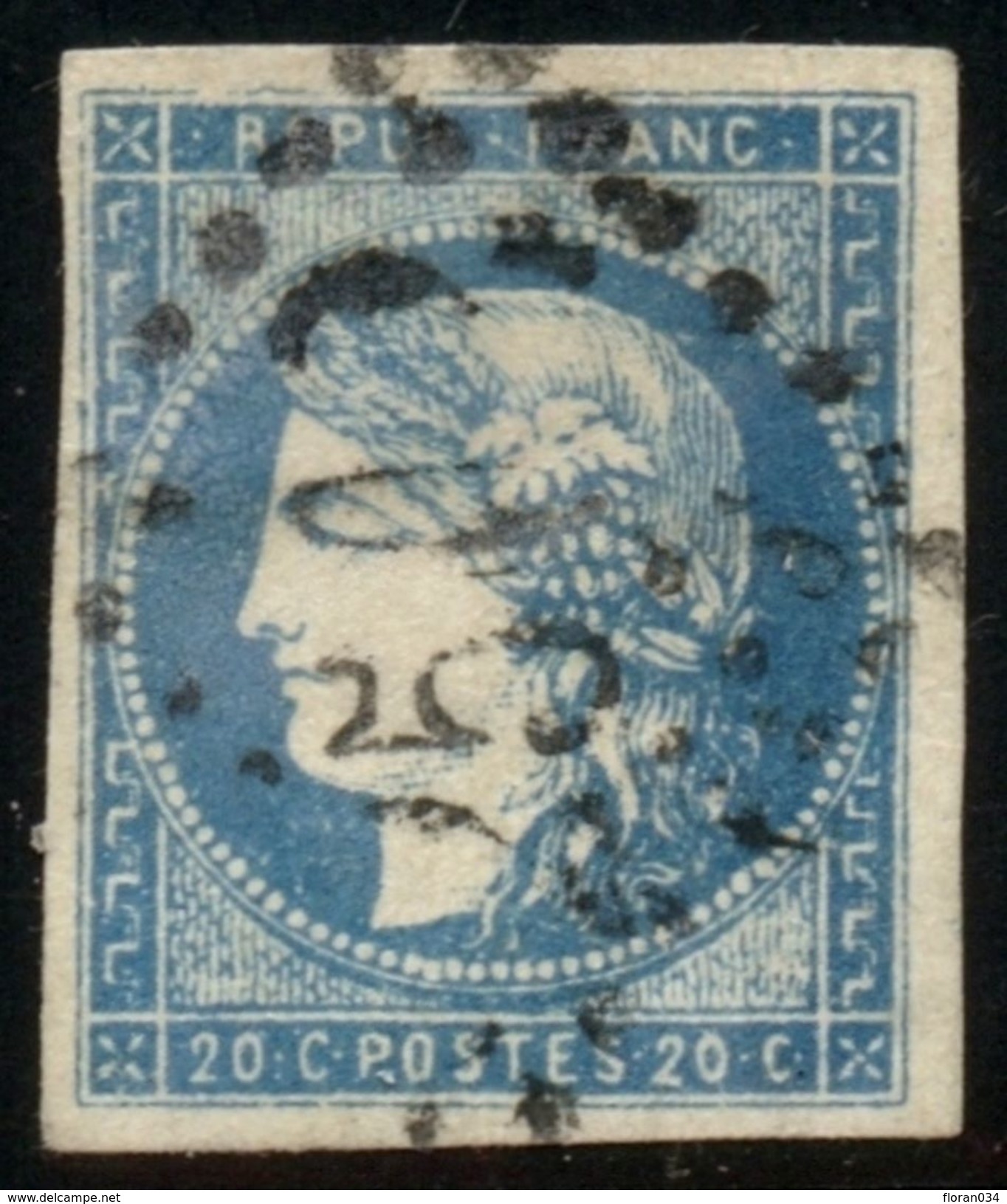 France N° 44A Obl. GC - Signé A.Brun/ JF Brun - Cote 725 Euros - TB Qualité - 1870 Emission De Bordeaux