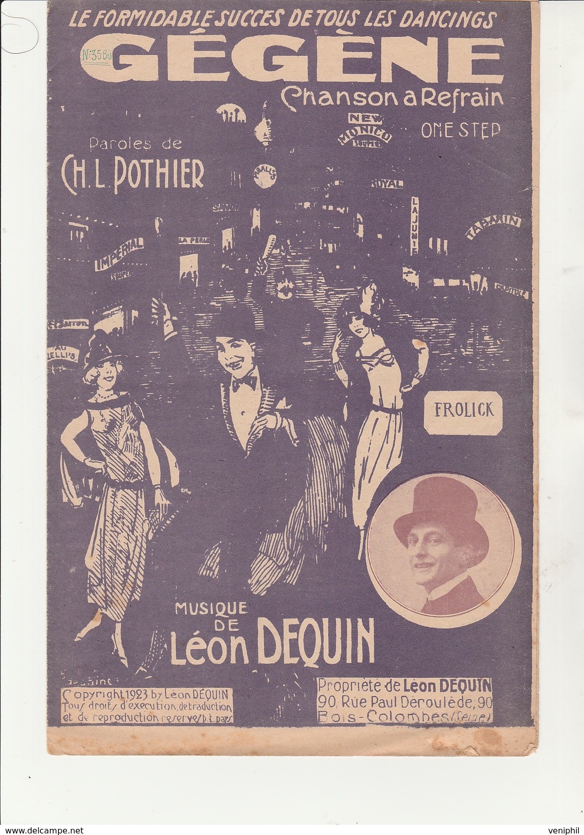 PARTITION -  GEGENE - CHANSON A REFRAIN -PAROLES DE CH.L.POTHIER - ANNEE 1923 - Partitions Musicales Anciennes