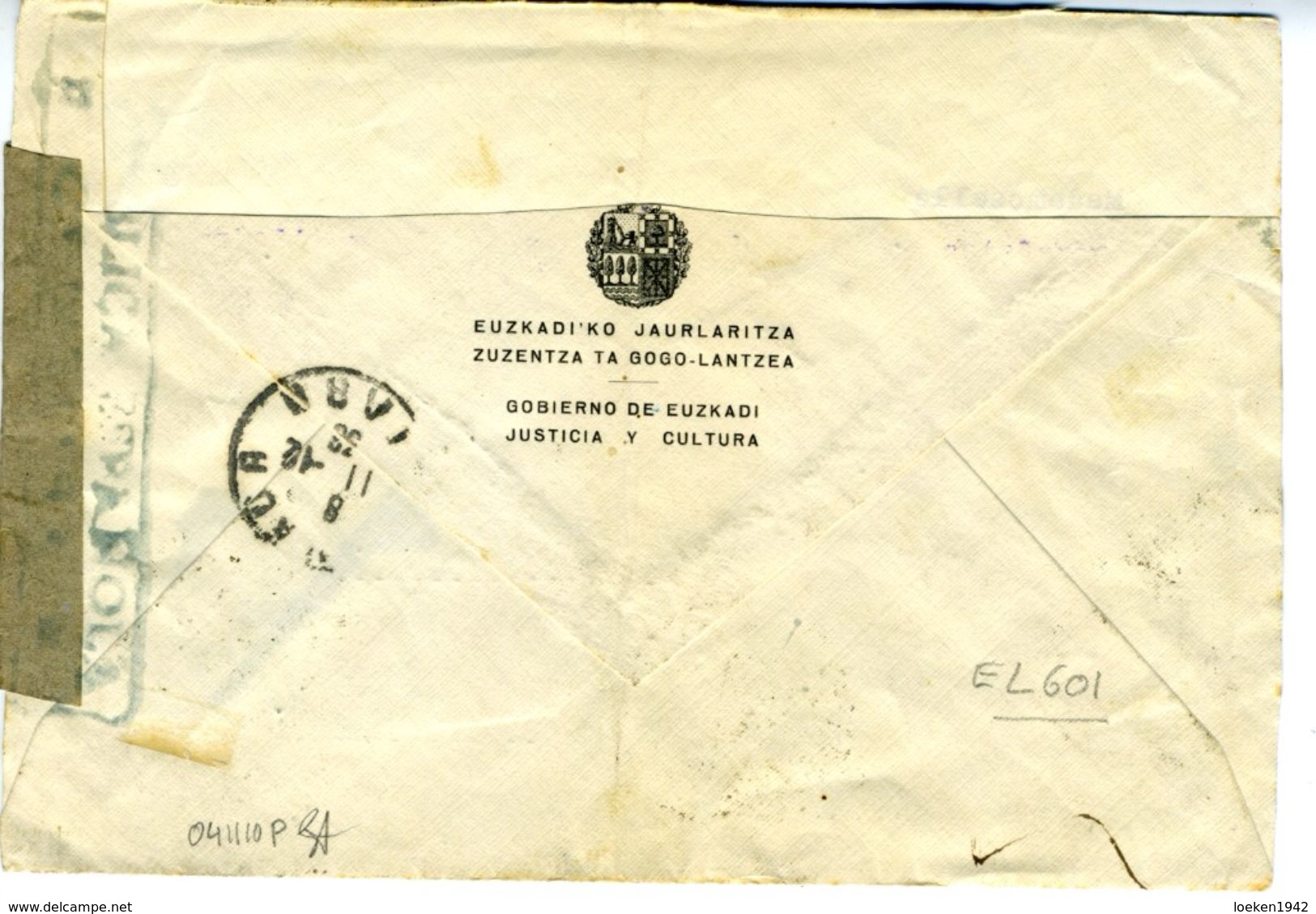 GUERRE CIVILE 1938  Lettre Du GOBIERNO DE EUZKADI  à BARCELONA   EL 601 - Cartas & Documentos