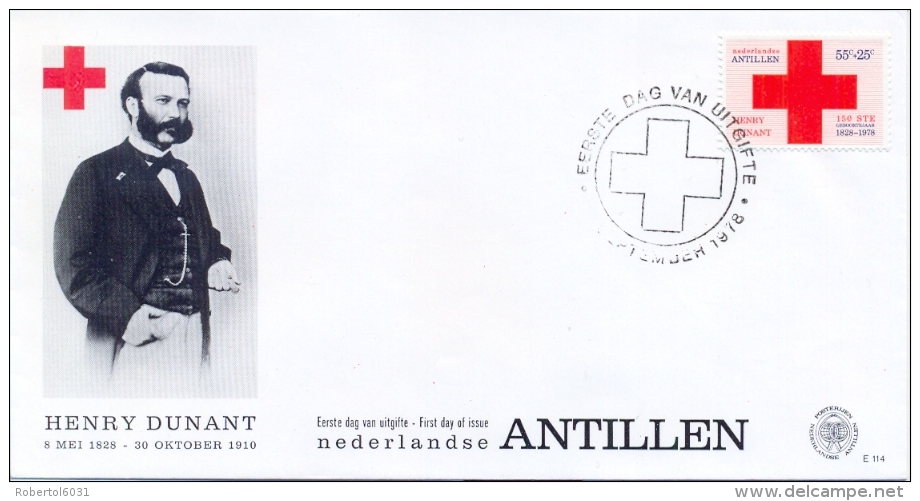 Netherlands Antilles 1978 FDC 150th Anniversary Birth Of Henry Dunant Founder Of International Red Cross - Henry Dunant