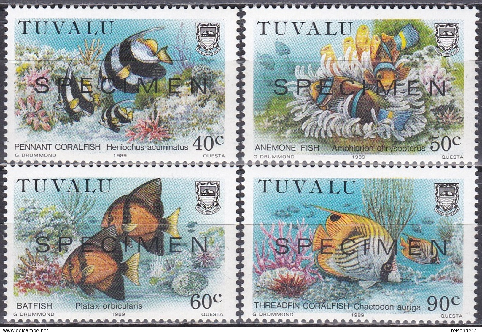 Tuvalu 1989 Tiere Fauna Animals Fische Fish Korallenriff Corals Meerestiere, Mi. 545-8 ** SPECIMEN - Tuvalu (fr. Elliceinseln)