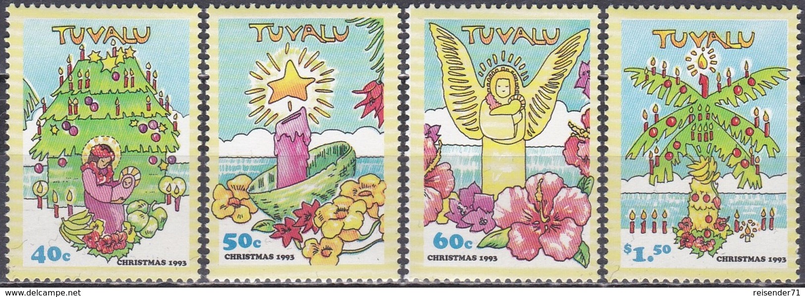 Tuvalu 1993 Religionen Christentum Weihnachten Christmas Noel Krippen Blumen Engel Kerzen, Mi. 674-7 ** - Tuvalu (fr. Elliceinseln)