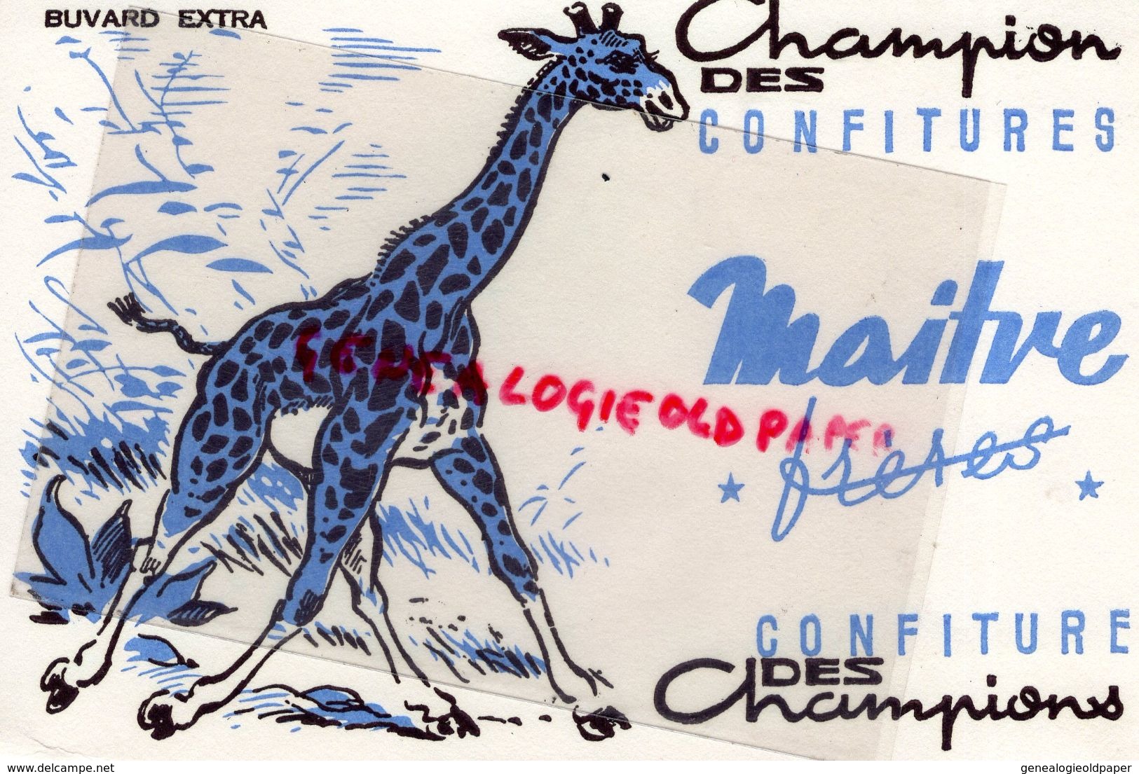 92- BILLANCOURT- BUVARD CONFITURE MAITRE FRERES- GIRAFE BLEUE- - Lebensmittel