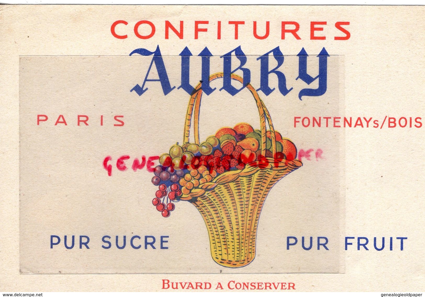 94- FONTENAY SOUS BOIS- BUVARD CONFITURES AUBRY- PARIS- CONFITURE -CONFITURERIE - Levensmiddelen