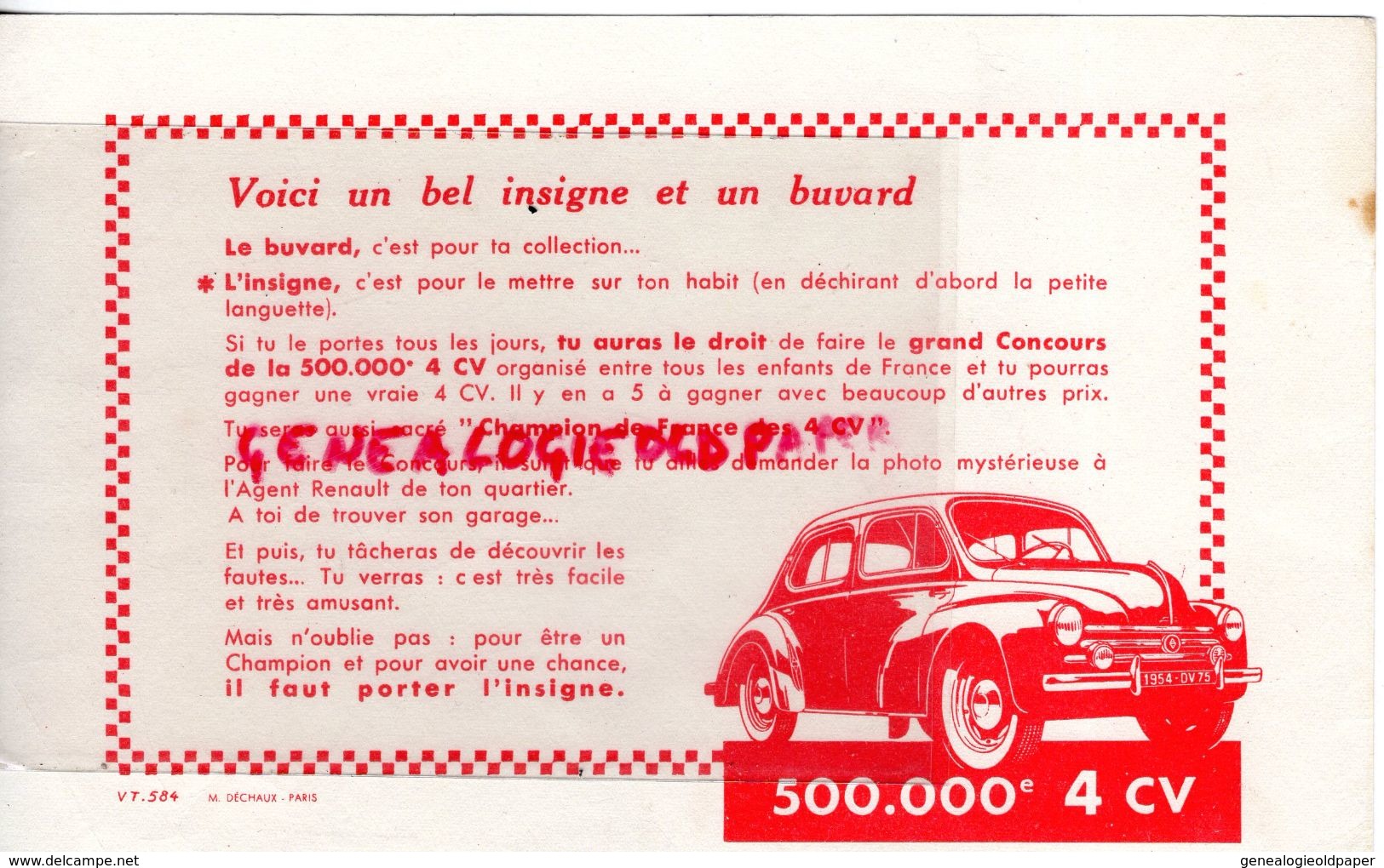 92- BILLANCOURT- BUVARD VOITURE -AUTO -AUTOMOBILE 4 CV RENAULT- - Auto's