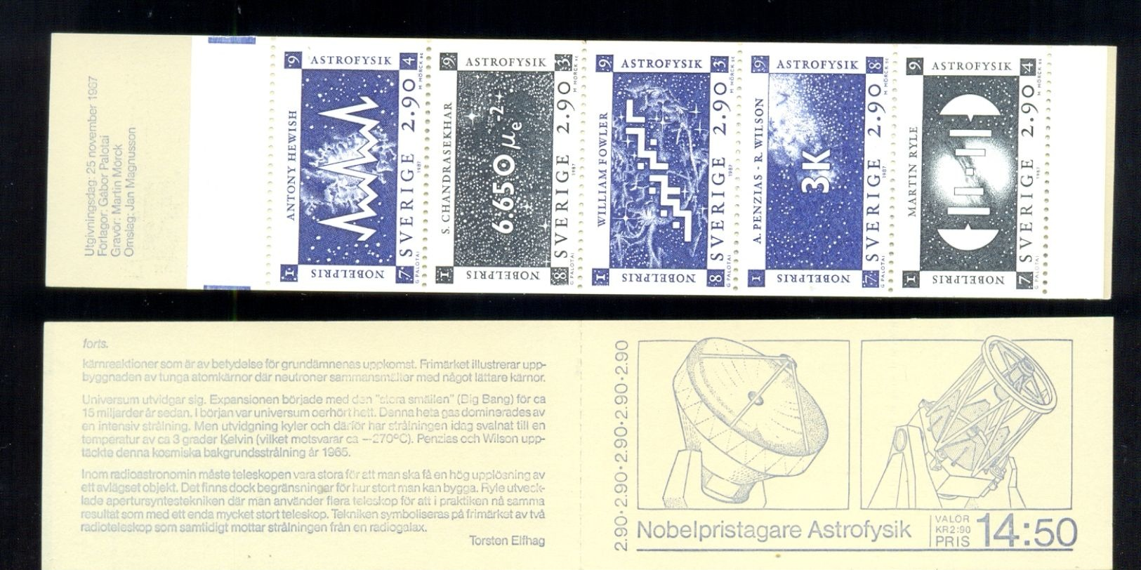 SWEDEN SUEDE * COMPLETE BOOKLET / CARNET 5v YEAR 1987 * NOBEL PRICE ASTROPHYSICS * MNH - 1981-..