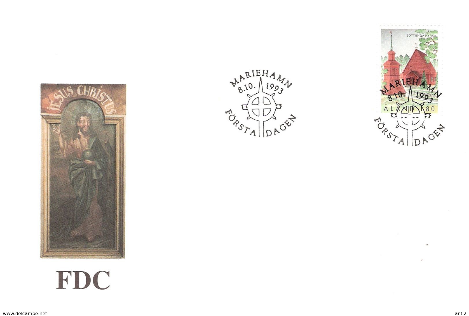 Aland Åland 1993  Maria Magdalens Church In Sottunga Mi 78 FDC - Aland