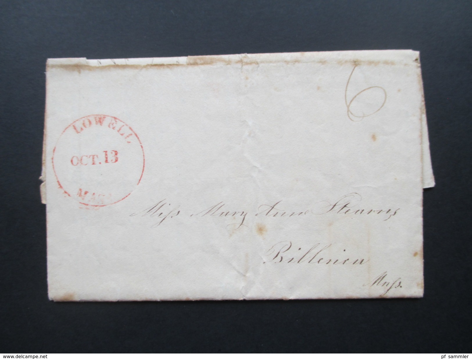 USA 1831 Bartaxe 6 Cents Roter Einkreisstempel K1 Lowell Oct. 13 Mass / Massachusetts. Mit Inhalt! Interessant??!! - …-1845 Préphilatélie