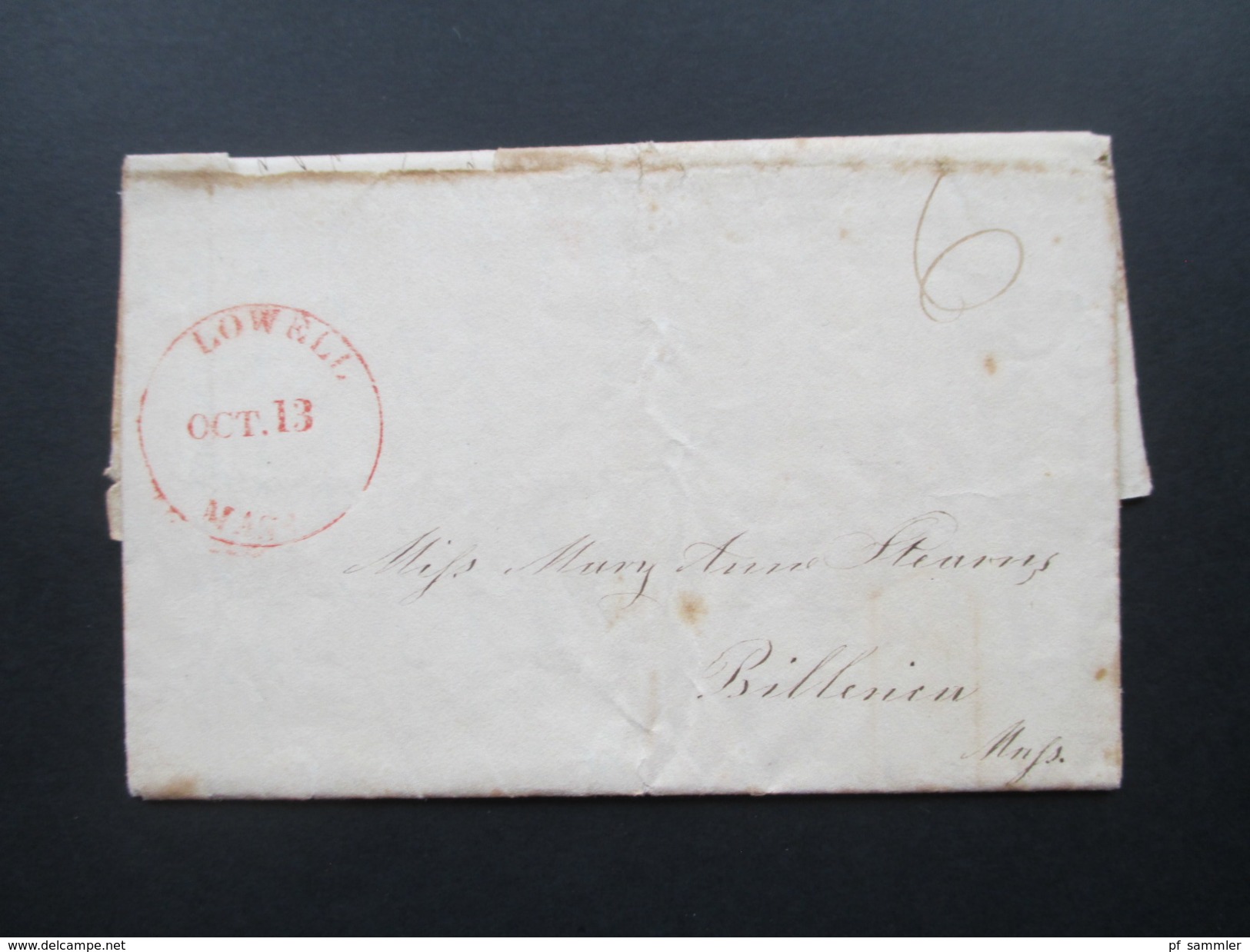 USA 1831 Bartaxe 6 Cents Roter Einkreisstempel K1 Lowell Oct. 13 Mass / Massachusetts. Mit Inhalt! Interessant??!! - …-1845 Vorphilatelie