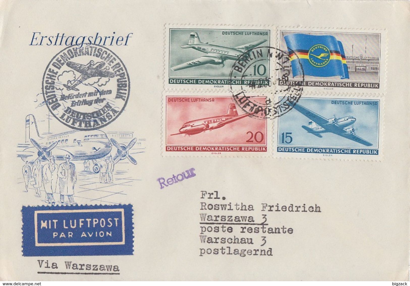 DDR Brief Luftpost Mif Minr.512-515 Erstflug Nach Warschau Ansehen !!!!!!!! - Briefe U. Dokumente