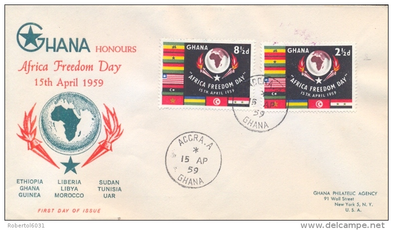 Ghana 1959 FDC Africa Freedom Day Registered And Posted To USA - Buste