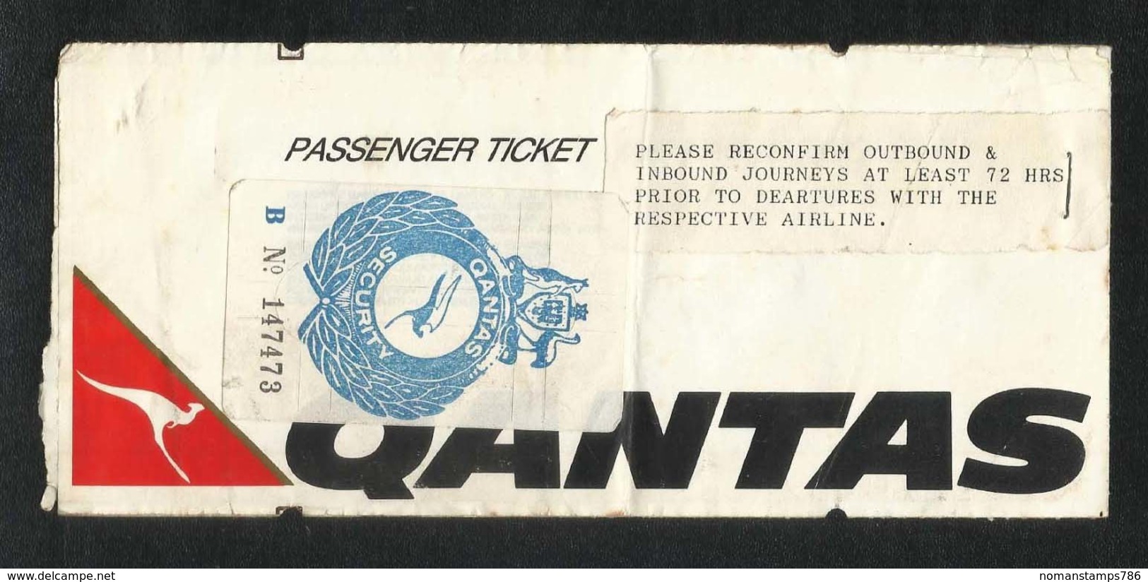 Qantas  Airline Transport Ticket Used Passenger Ticket With Security Label - Autres & Non Classés