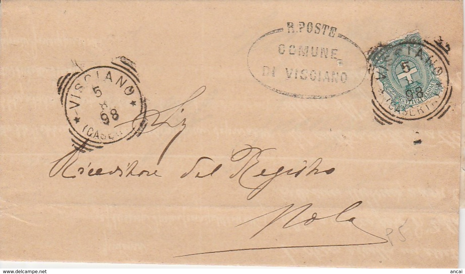 Visciano. 1898. Annullo Tondo Riquadrato VISCIANO (CASERTA) + Ovale COMUNE + Testo, Su Lettera - Storia Postale