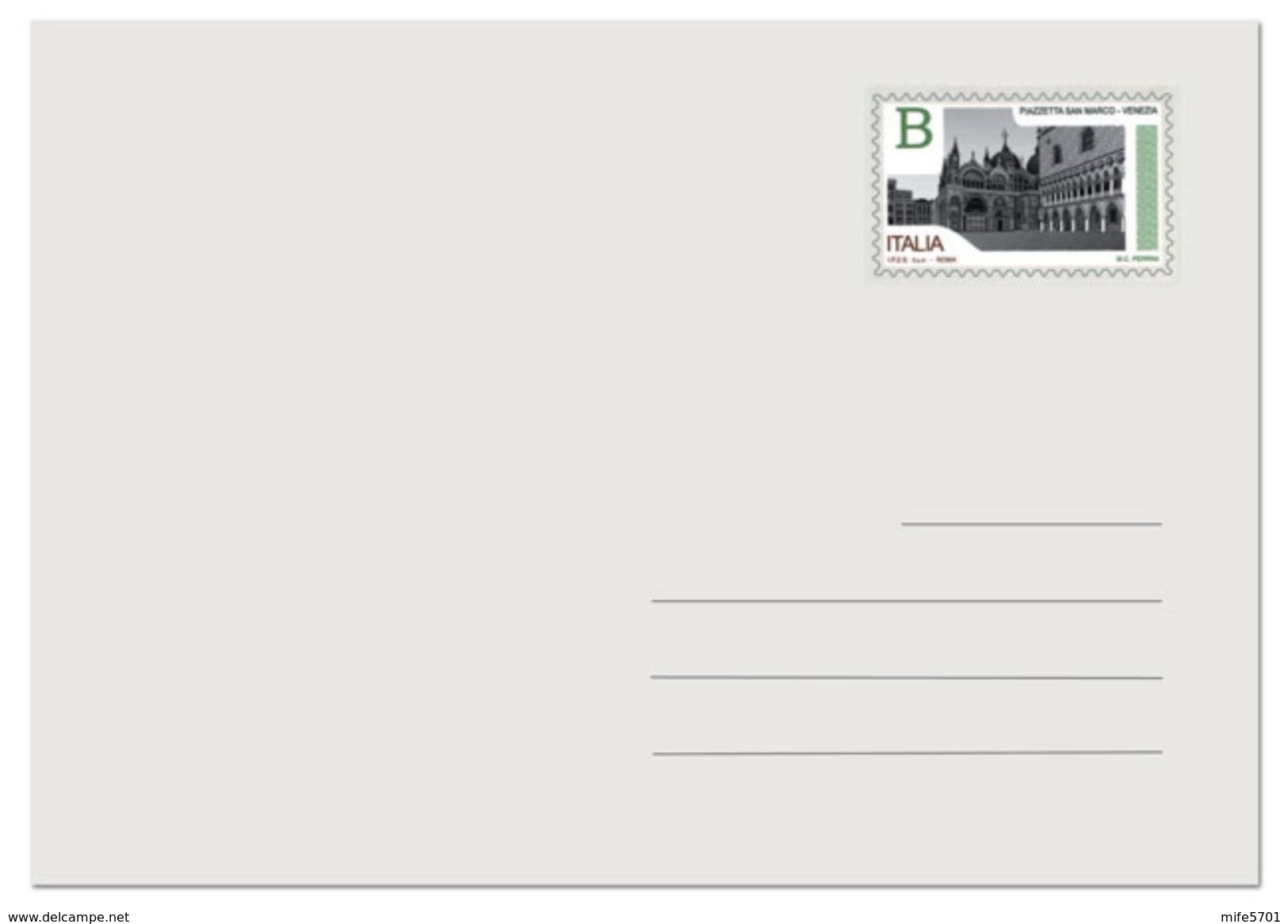 INTERO POSTALE BUSTA CON FRANCOBOLLO TARIFFA "B" (0,95 EURO) CON IMMAGINE PIAZZETTA SAN MARCO VENEZIA - 2017 - NUOVO ** - Interi Postali