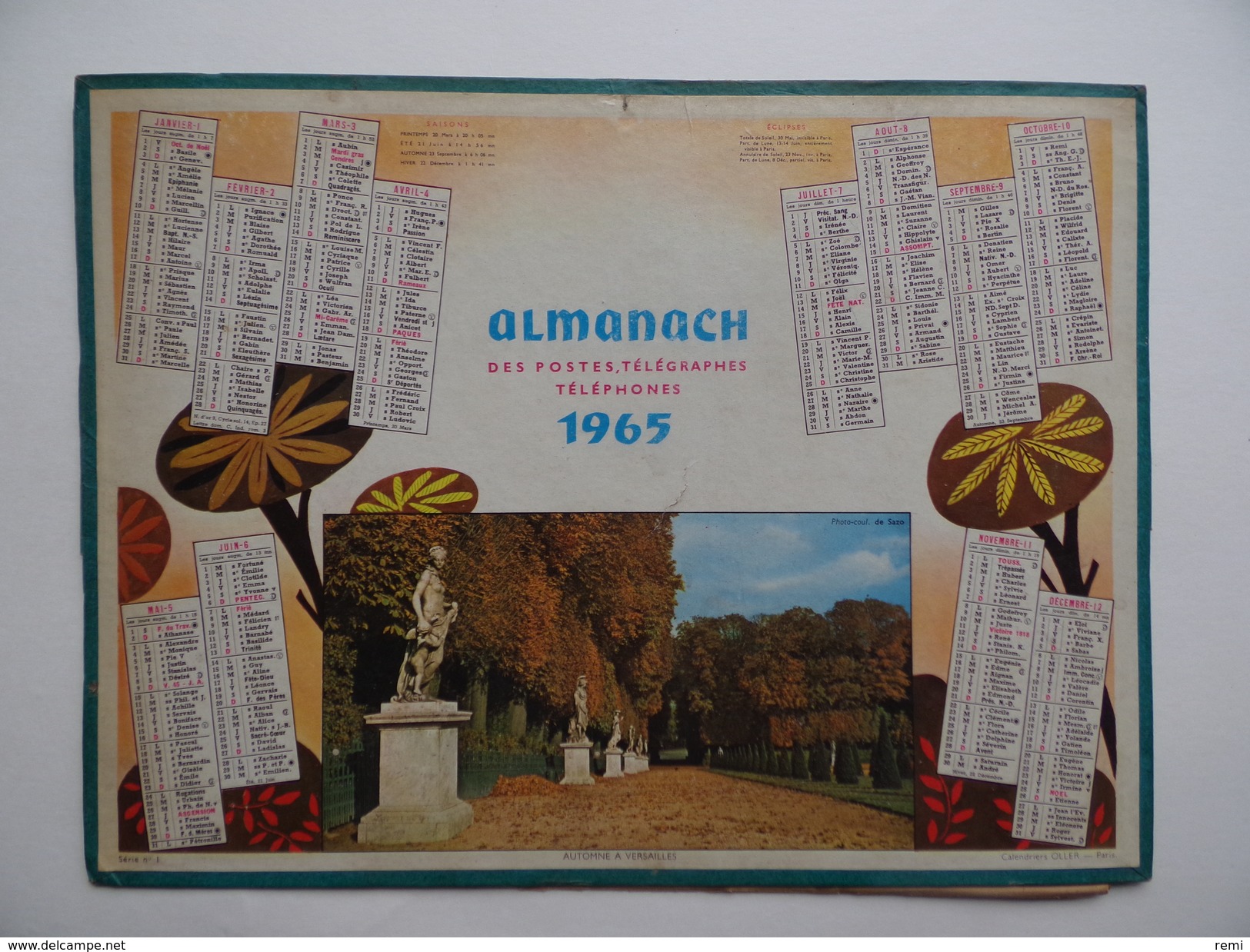 CALENDRIER POSTE 1965 ALMANACH Automne à Versailles CALENDAR KALENDER - Grand Format : 1961-70