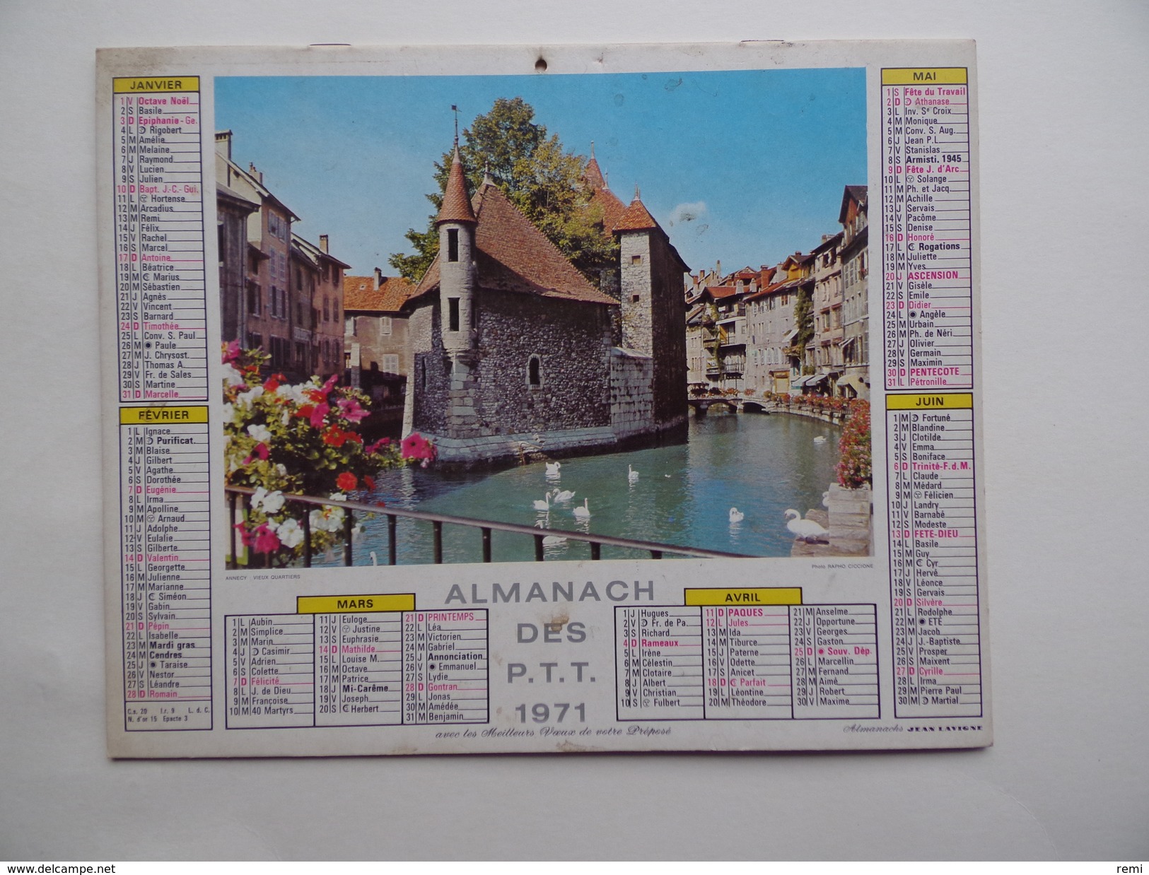 CALENDRIER P.T.T. POSTE POSTES 1971 ALMANACH CALENDAR KALENDER ANNECY Vieux Quartiers - Grand Format : 1971-80