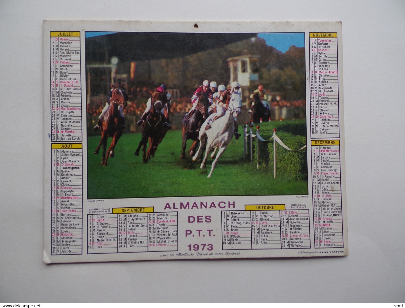 CALENDRIER P.T.T. POSTE POSTES 1973 ALMANACH CALENDAR KALENDER Chien Setter PMU Course Hippique - Grand Format : 1971-80