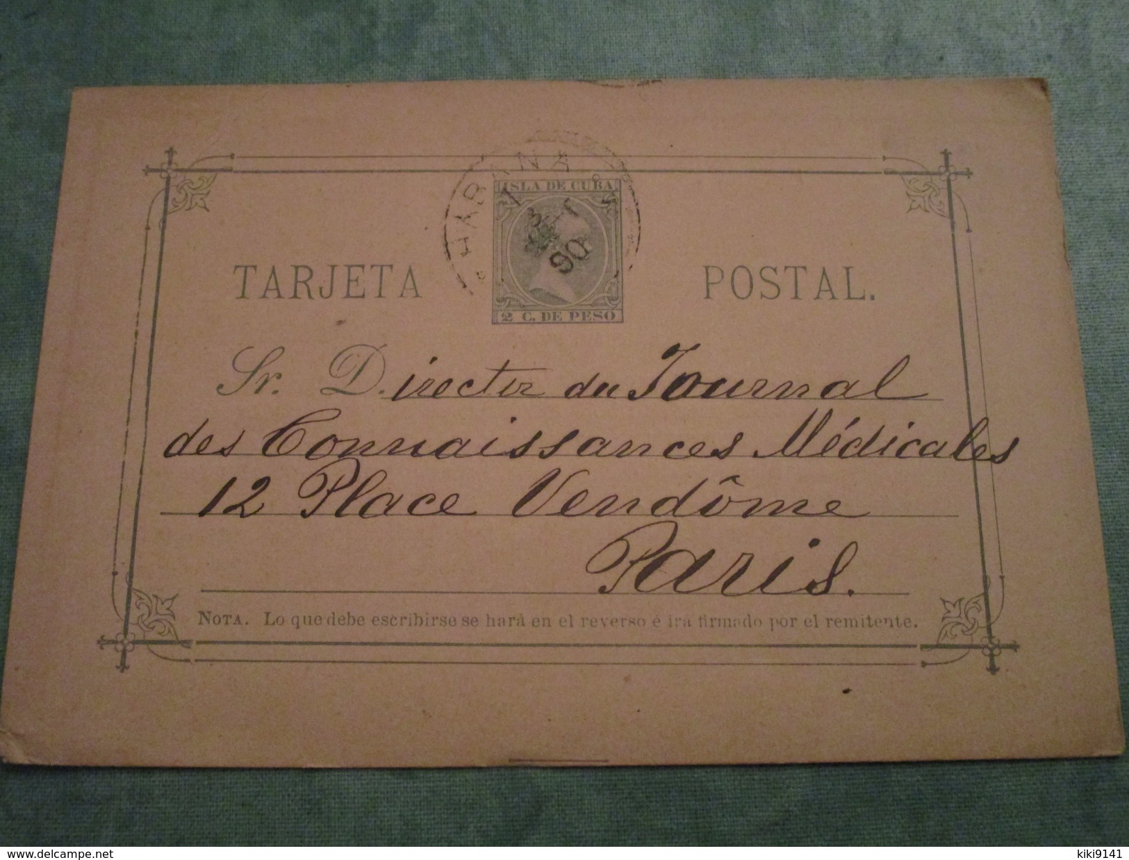 Entier Au Départ De LA HAVANE Pour PARIS Le 1er Septembre 1890 - Prephilately