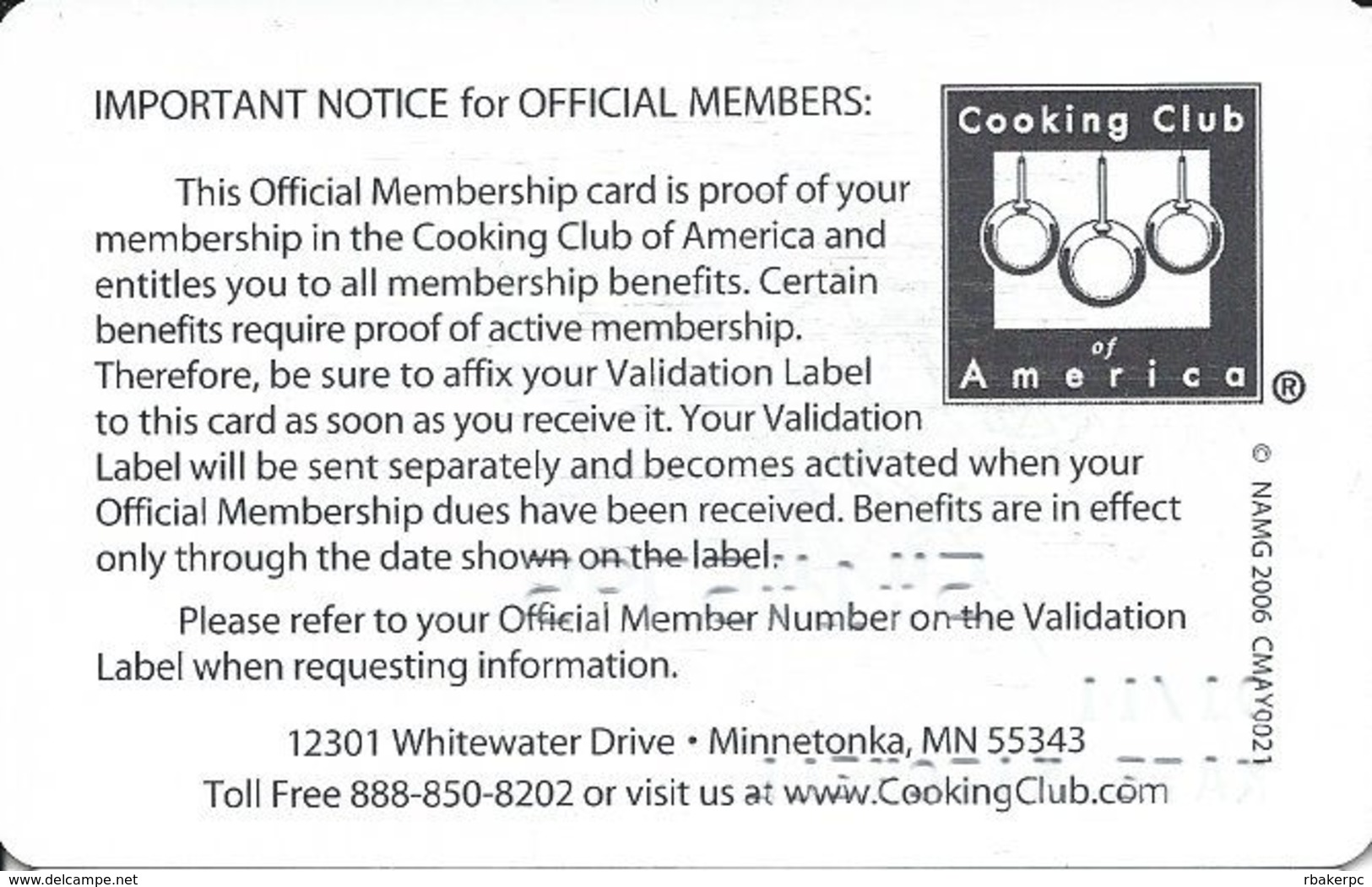 Cooking Club Of America Membership Card - Other & Unclassified