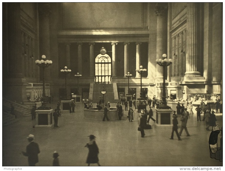 Gare De New York Grand Central Station Hall Voyageurs Ancienne Photo 1940 - Trains