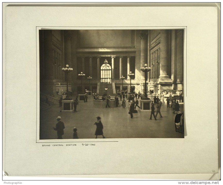 Gare De New York Grand Central Station Hall Voyageurs Ancienne Photo 1940 - Trains