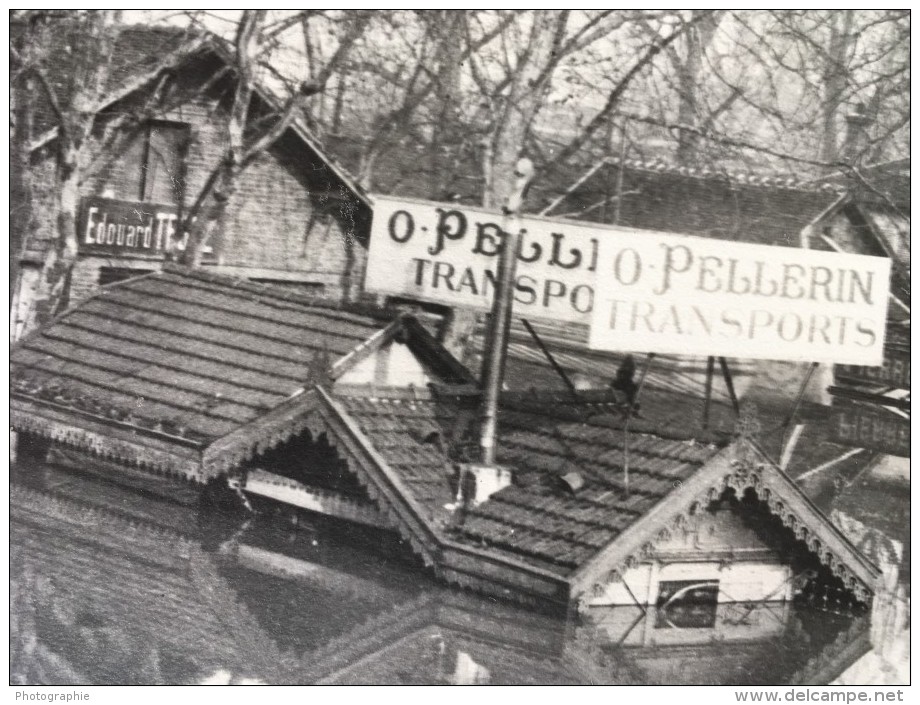 Paris Inondations De 1910 Bercy Transports Pellerin Seine Ancienne Photo - Places