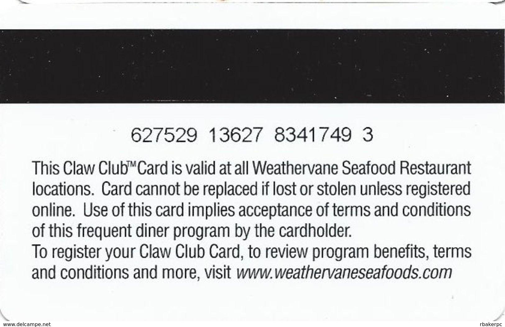 Weathervane Seafood Restaurant - Customer Loyalty/Membership Card - Other & Unclassified