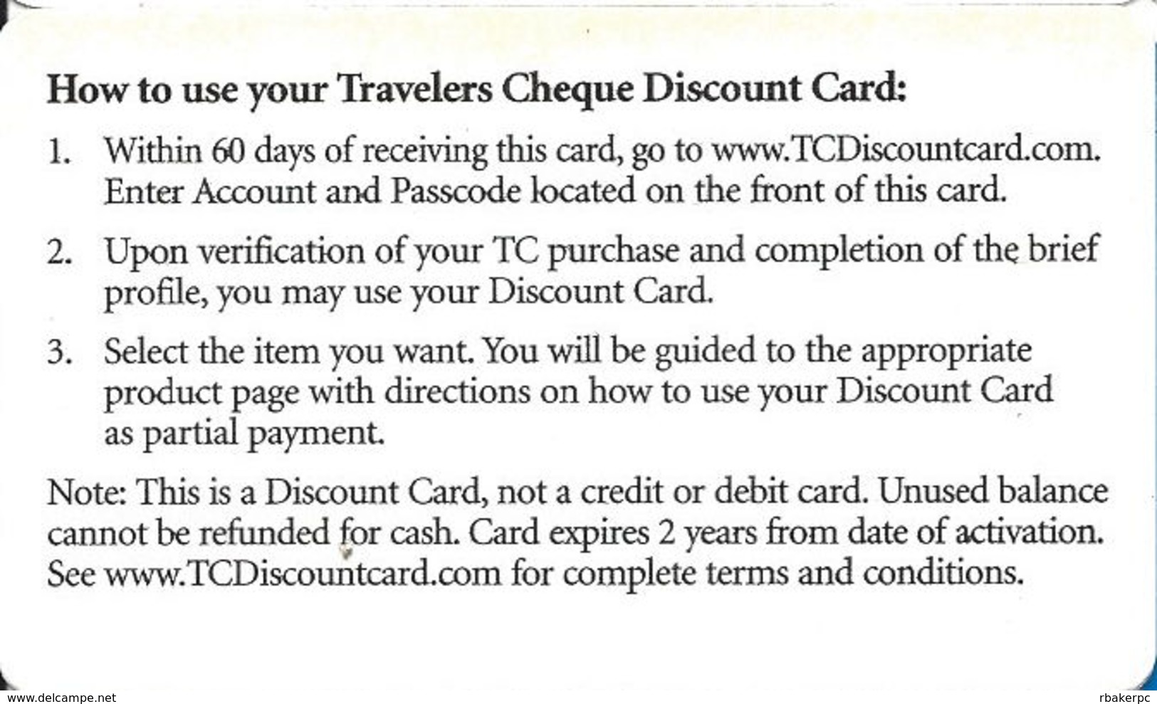 American Express Travelers Cheque Discount Card - Laminated Paper Card - Other & Unclassified