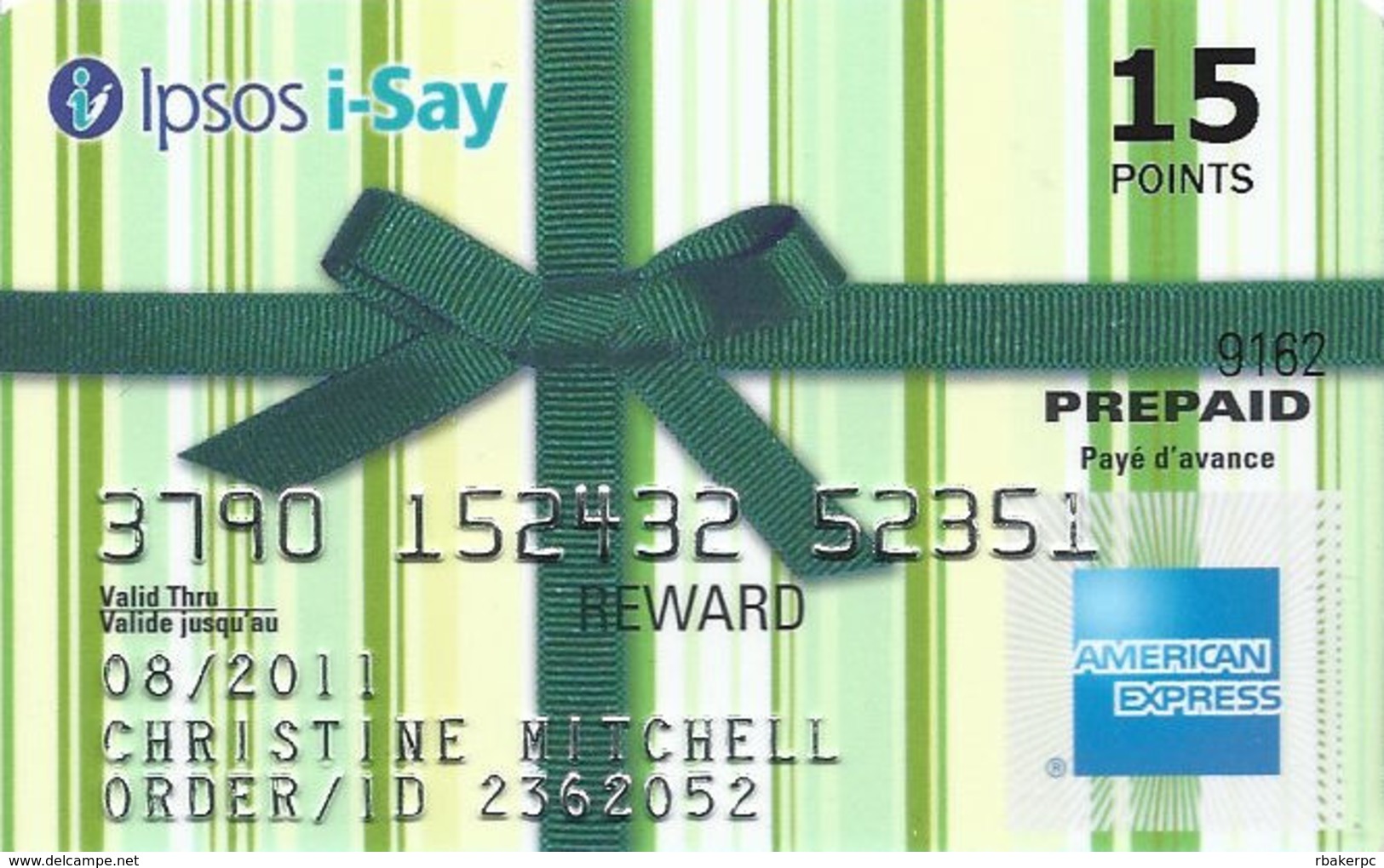 Ipsos I-Say 15 Point Prepaid Reward Card / America Express - Gift Cards