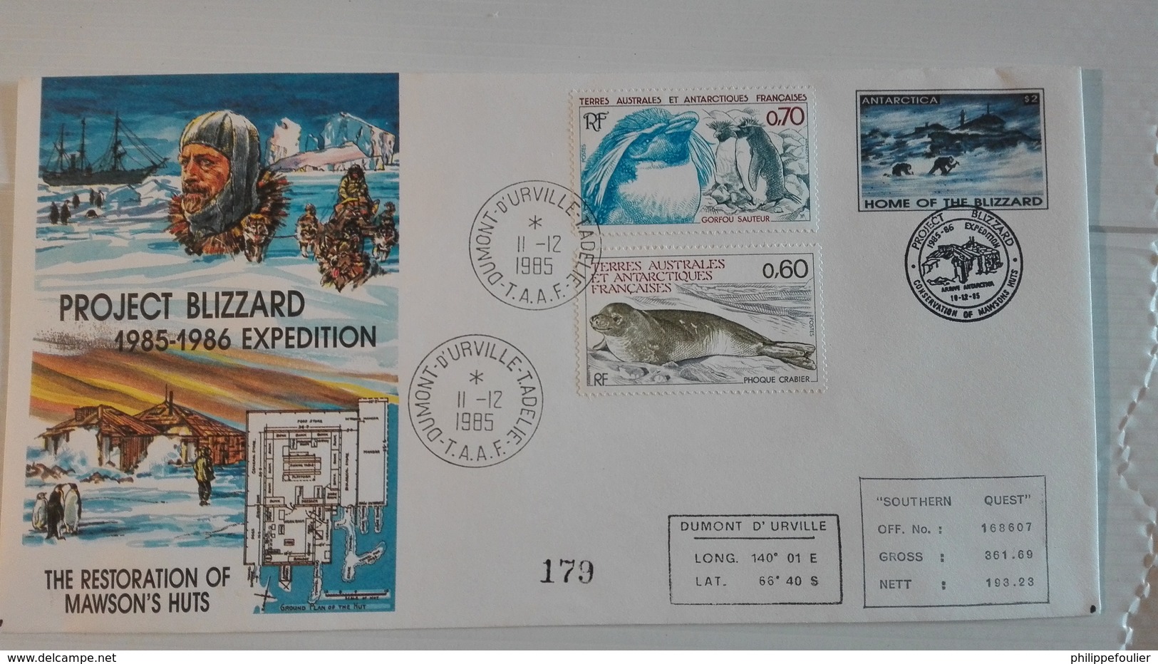 TAAF & AAT   Project Blizzard  85/86, Dumont D'Urville 12/85 - Lettres & Documents