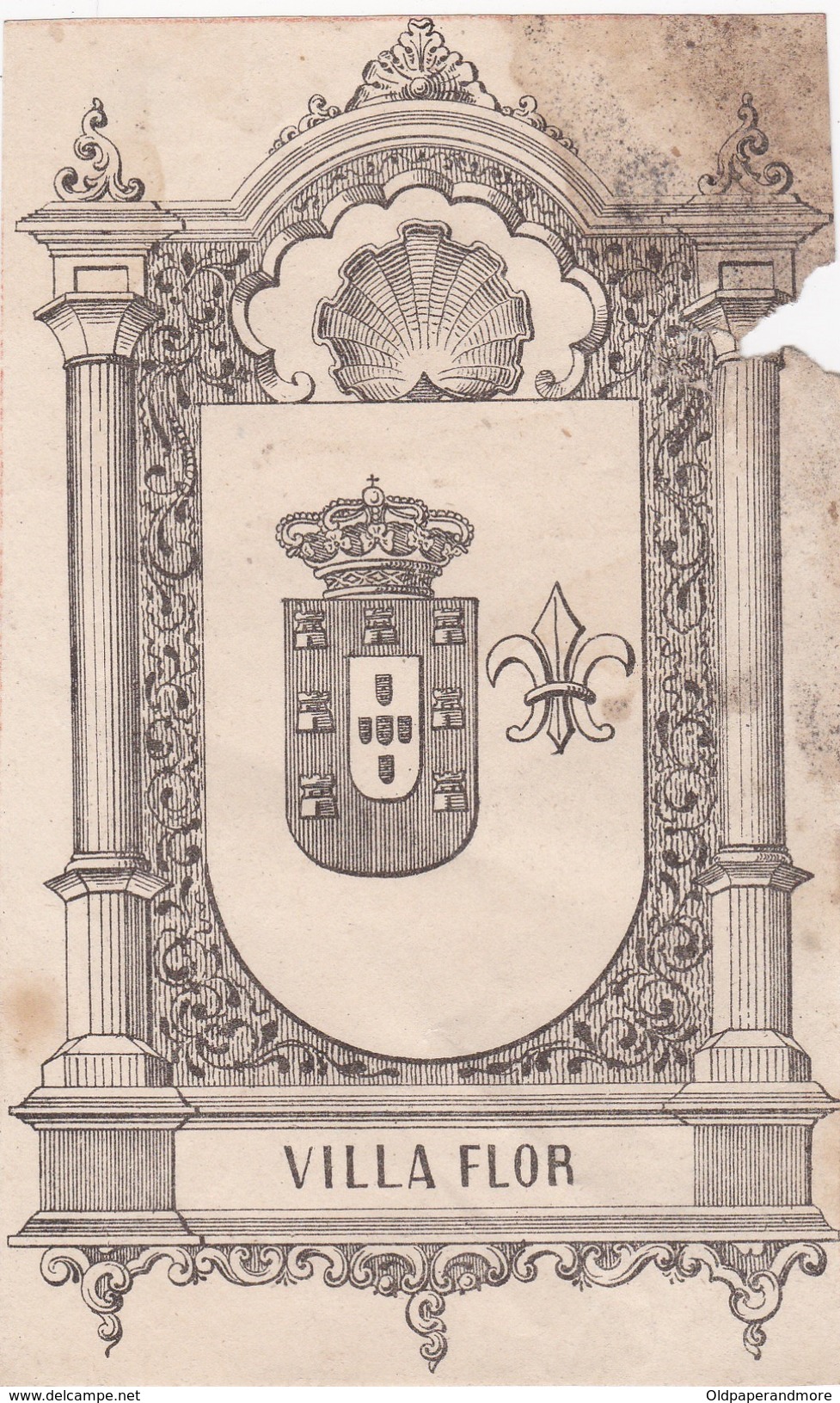 PORTUGAL VILA FLOR   -  HERALDICA  - ANTIGO BRAZÃO DE VILA FLOR   - 14,6 Cm  X 8,9 Cm ( Não é Um Postal ) - Historische Dokumente