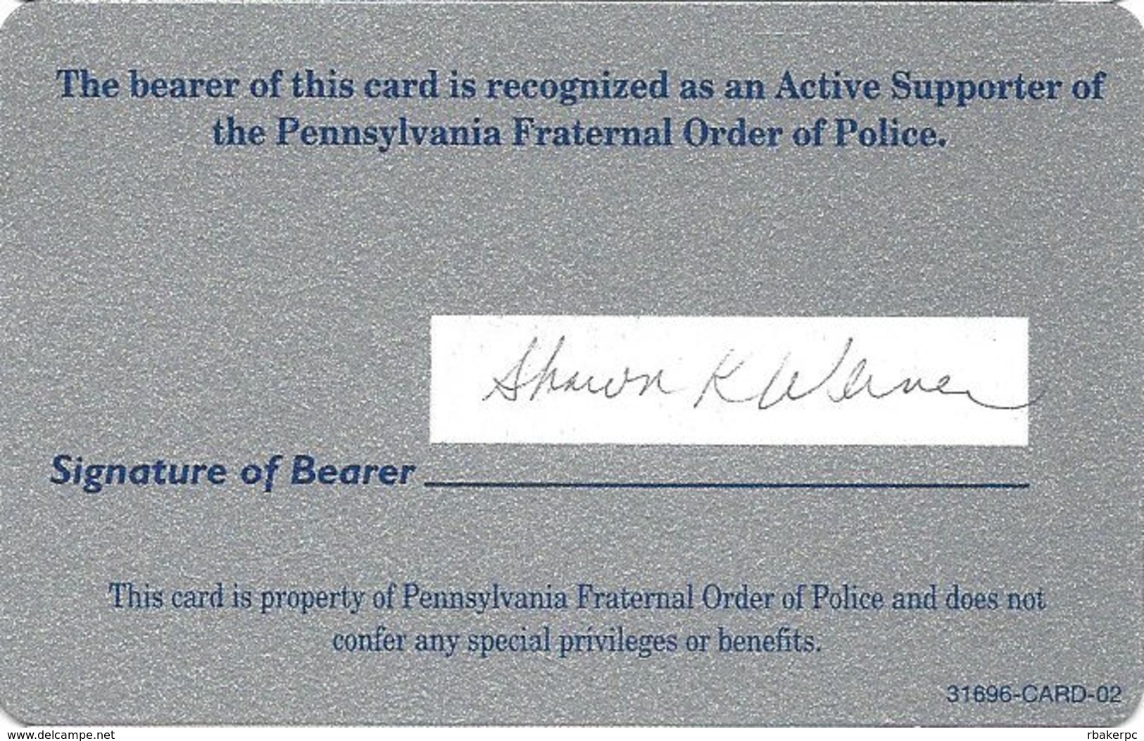 Pennsylvania Fraternal Order Of Police - 2007 Active Supporter Card - Other & Unclassified