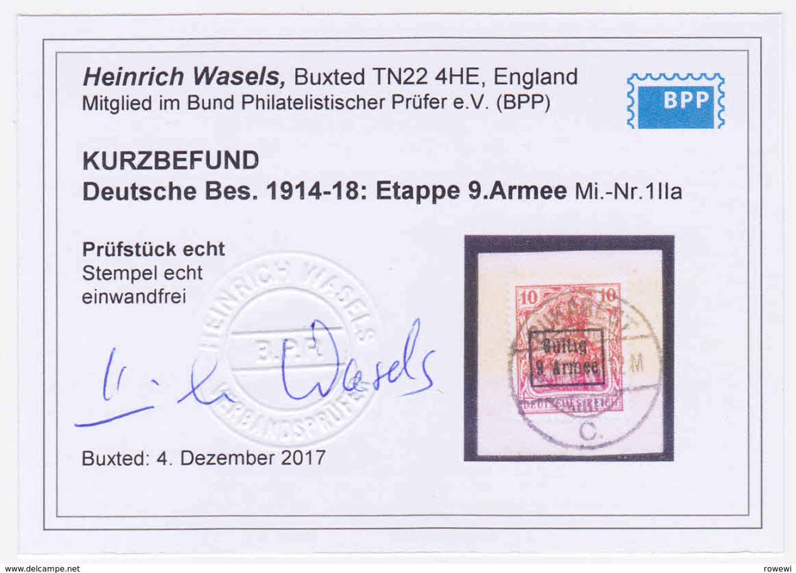 Rumänien, Etappengebiet Der 9. Armee, MiNr. 1-4 Einheitlich Gestempelt, MiNr. 1 Geprüft Wasels BPP (R841) - Occupation 1914-18