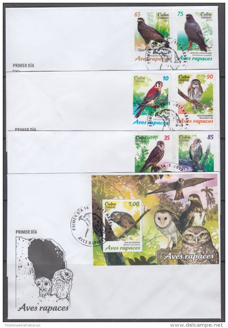 2017-FDC-23 CUBA 2017 MNH FDC. AVES RAPACES. BIRD AVES PAJAROS SIJU BUHO GAVILAN. - FDC