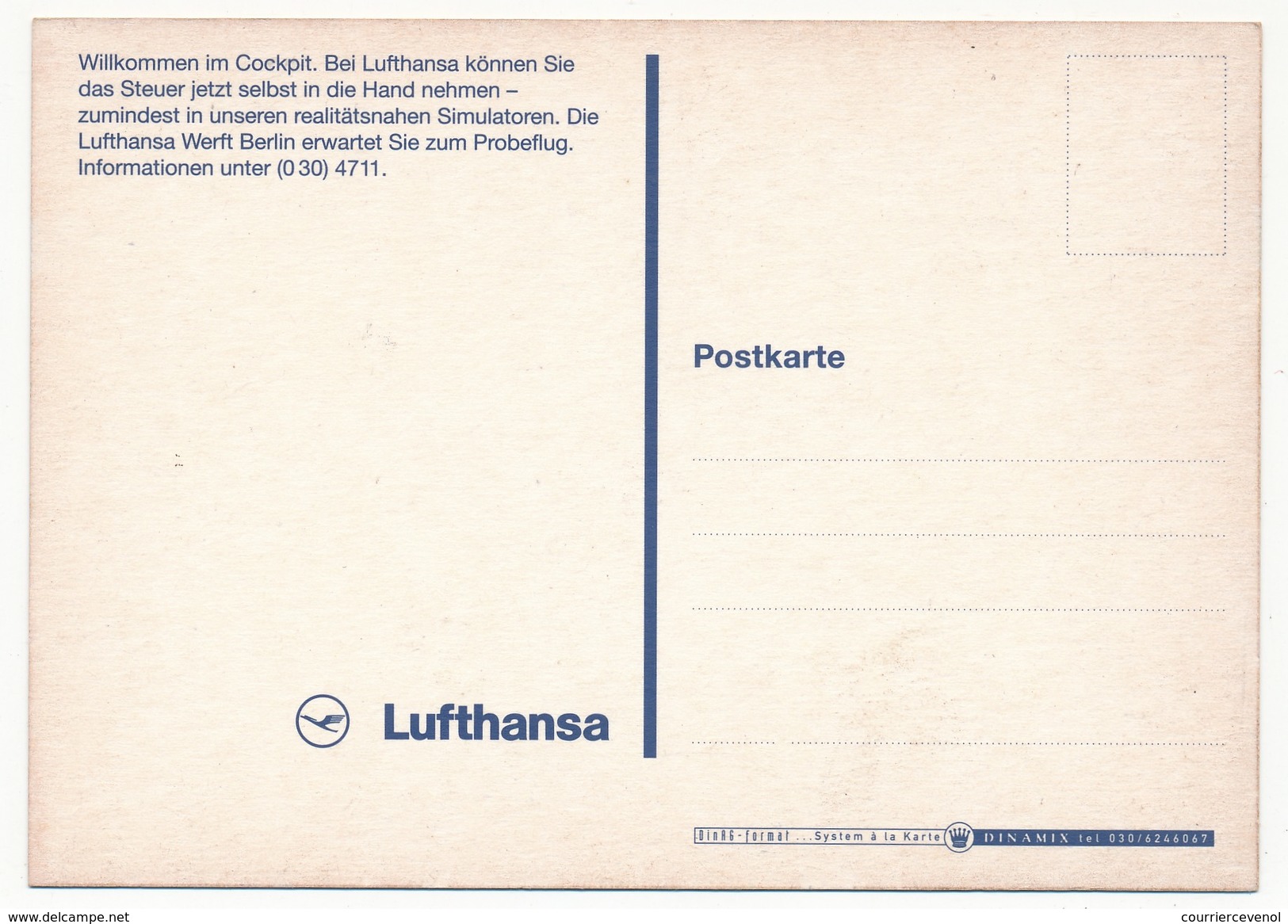 CPM - LUFTHANSA... Wilcommen Im Cockpit - Carte Publicitaire Année ? - Autres & Non Classés