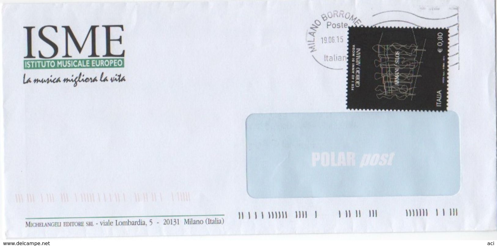 Italy 2015 Envelope With Affixed Euro 0,80 Giorgio Armani - 2011-20: Marcophilia