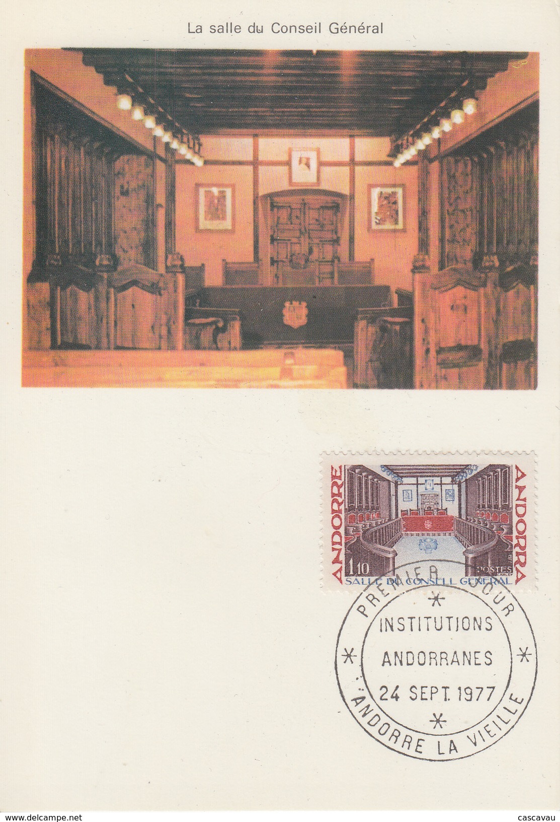 Carte   Maximum   1er  Jour   ANDORRE   Institutions  Andorranes   1977 - Cartoline Maximum