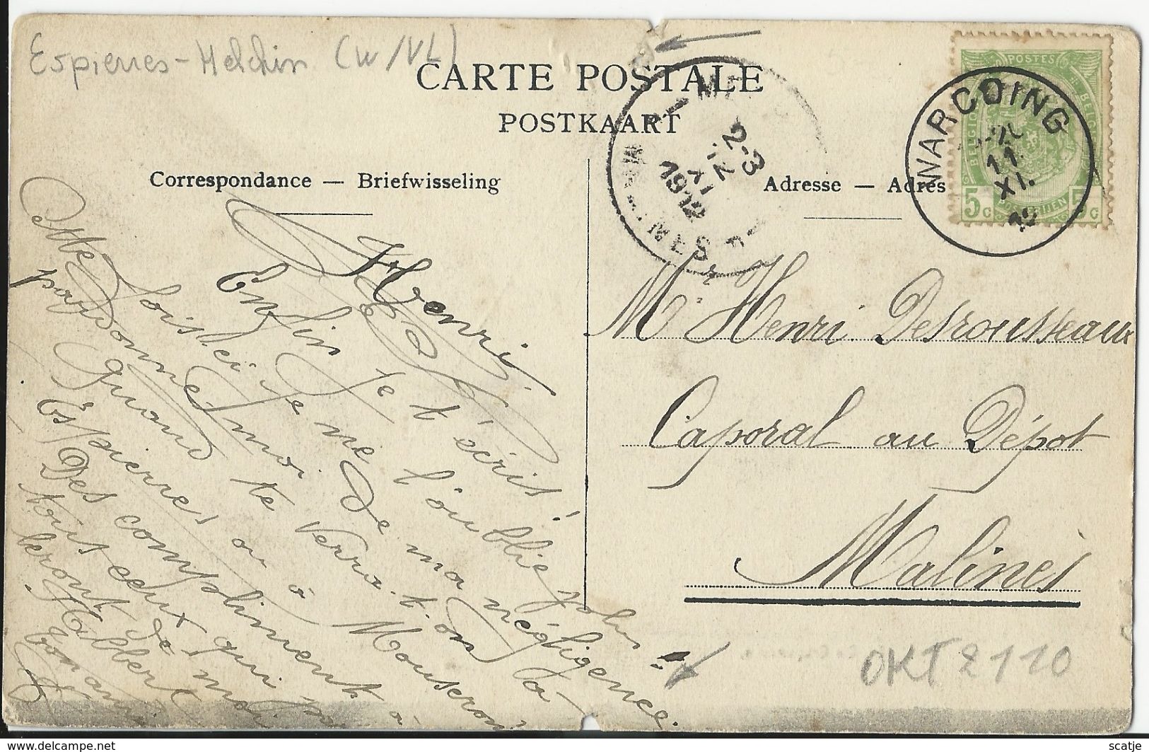 Espierres.  -   Vue Du Château.  (Kaart Beschadigd)   -   1912   Naar   Malines - Spiere-Helkijn