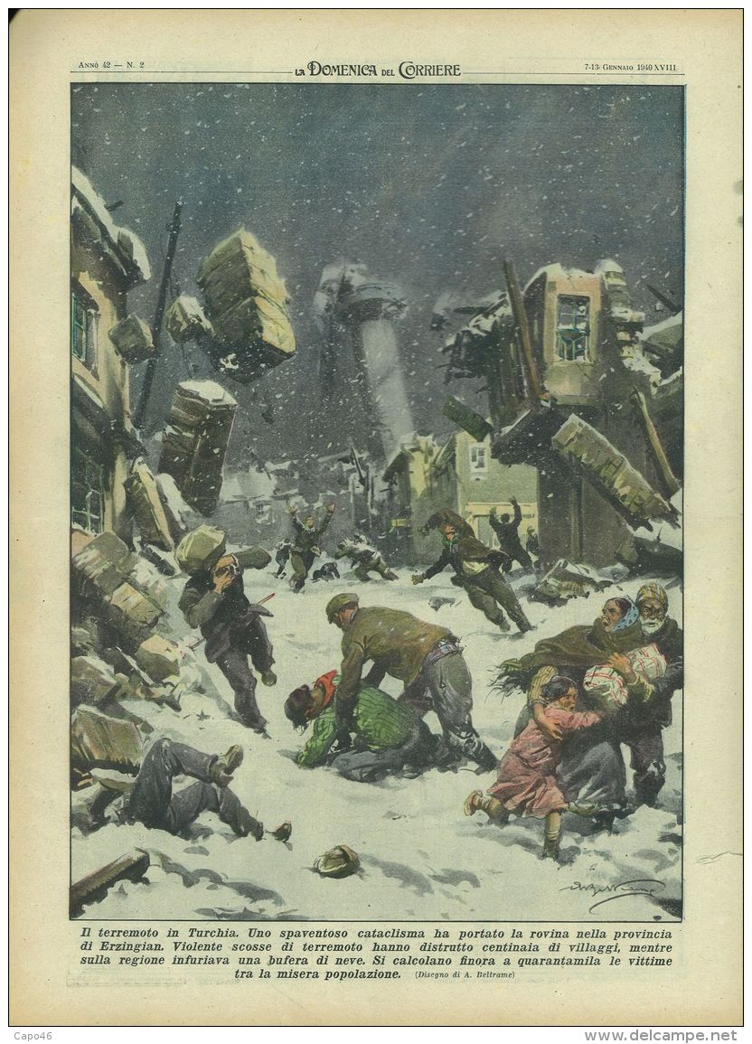 1940 - N° 2 - COPERTINA ORIGINALE - "LA DOMENICA DEL CORRIERE" - BOMBARDAMENTO SUL GHIACCIO IN FINLANDIA - War 1939-45
