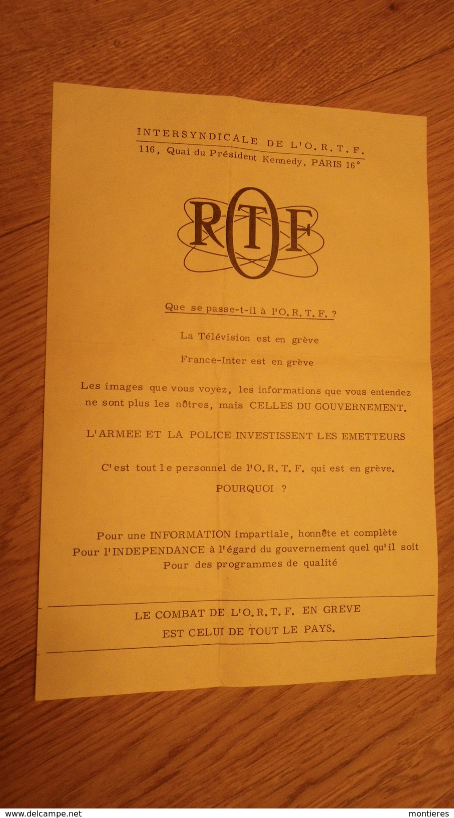 MAI 1968 Rare Tract Syndical O.R.T.F. FRANCE INTER Radio & Télévision En Grève - ORTF - Syndicat - Historical Documents