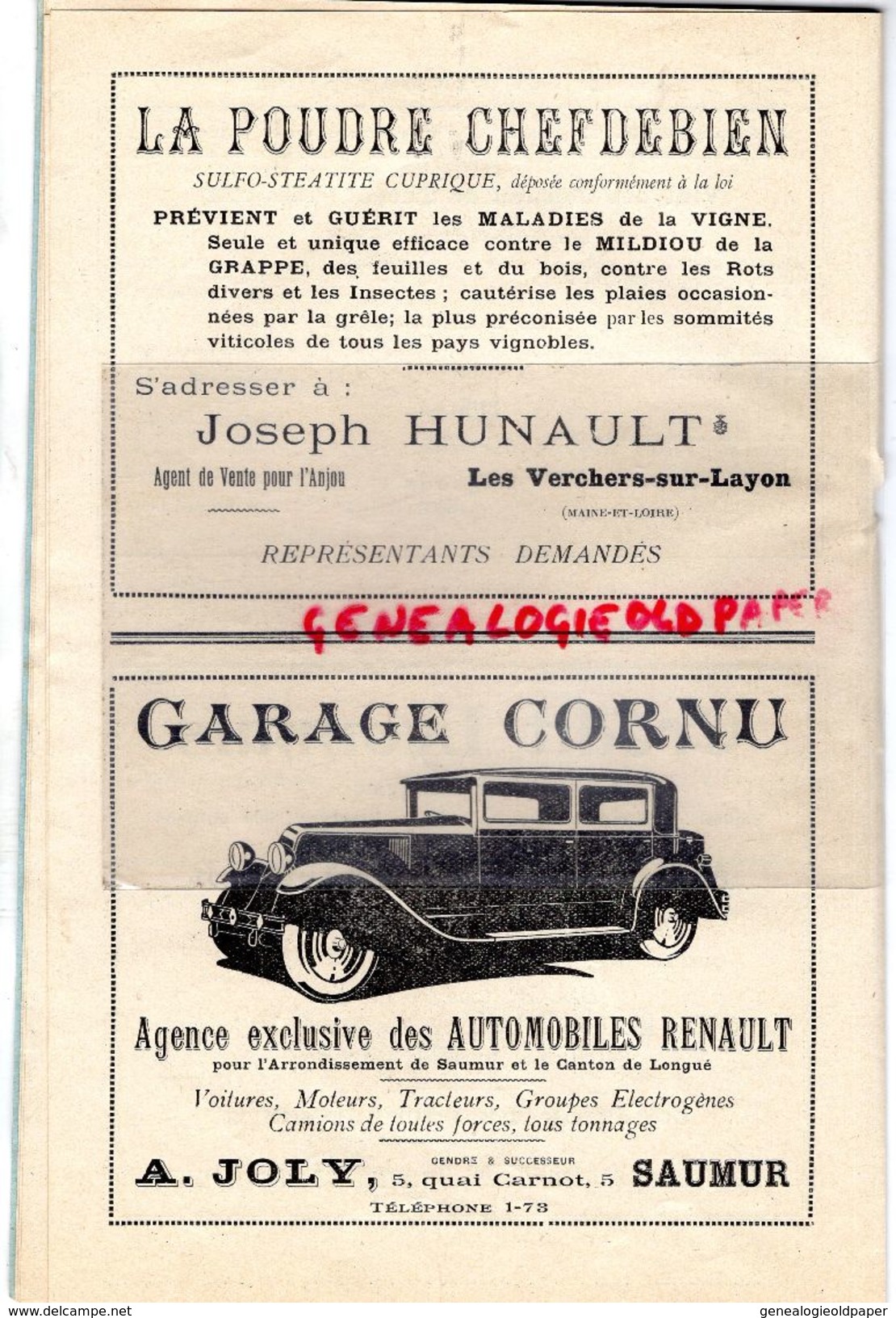 49- SAUMUR-CATALOGUE 26 E FOIRE AUX VINS- DOUE- 1931- M. GIGAULT-GAUGAIN-LORRAIN-CAPRETZ-ORCHESTRE LEMERT-GARAGE CORNU